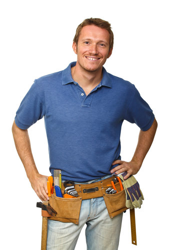 Smiling worker on white